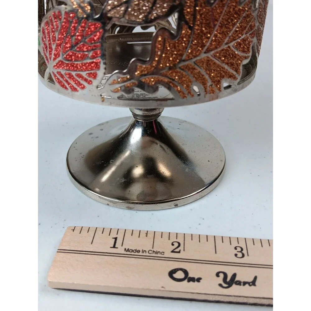 Bath And Body Works Fall Candle Holder Autumn Leaves Silver Pedestal